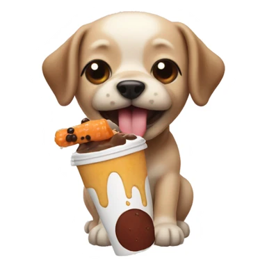 Dog eating a boba sticker