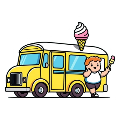 Fat kid chasing a boomerang ice cream truck sticker
