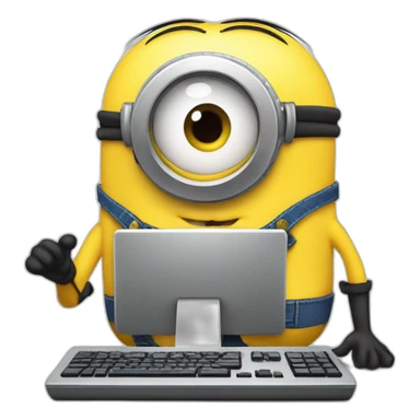 minion with desktop computer works deeply sticker