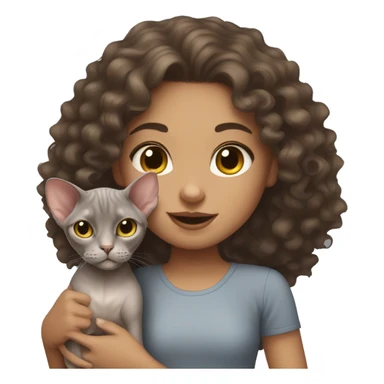 Girl With curly Brown hair With a Sphynx grey cat sticker
