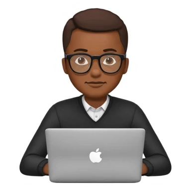 Black man with glasses sitting with a laptop in front, emoji style sticker