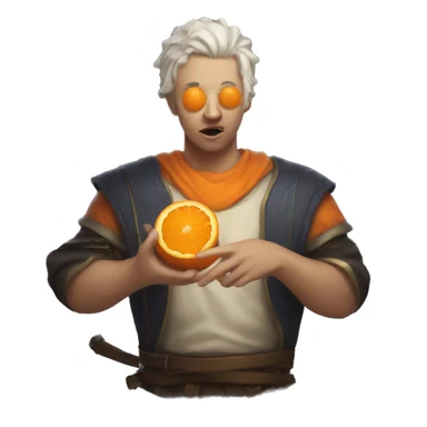 vi from arcane eating an orange sticker