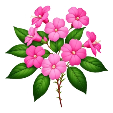big bouquet pink Impatiens Balsamina flower stem, leaf sticker