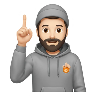 A bearded man in a hoodie, raising his foam finger with playful energy. sticker