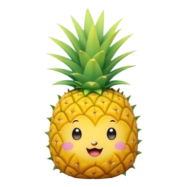 Cute Kawaii Pineapple, tiny and round, bright golden yellow with a spiky green top, chubby cheeks, playful winking expression, soft pastel textures, sweet and tropical vibes! sticker