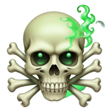 a poisonous cloud of gas, dark swamp color, with an image of a skull and two crossed bones behind the skull sticker