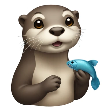 otter holding a fish sticker