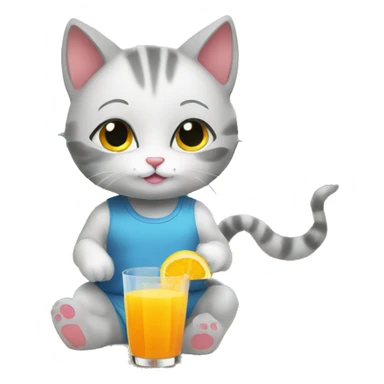 a kitten in gym clothes drinking a nutritious juice sticker