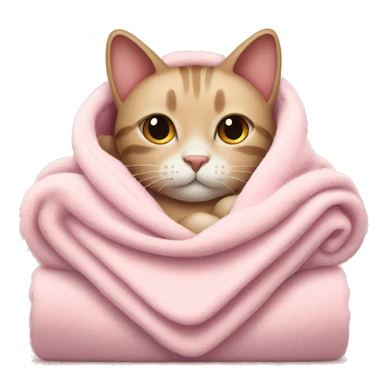 cat with a cozy light pink blanket around it sticker