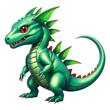 Cute Shiny green iridescent Guilmon-Salandit-Fakémon-hybrid-creature (full body)  sticker