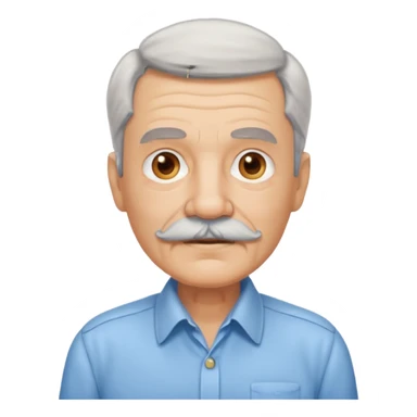 mustached elderly man with shirt sticker