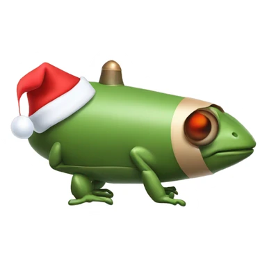 A missile taped to a toad with a Santa hat on sticker