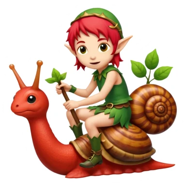 tiny forest elf with red hair riding snail sticker