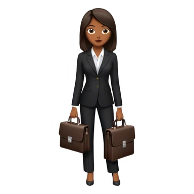 dark brown woman with dark brown mid-length straight hair in a black pant suit executive with briefcase sticker