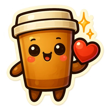 Tall coffee cup, offerring heart, big eyes, star sparkles sticker