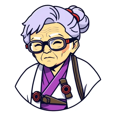 Samurai grandma with cyberpunk glasses sticker