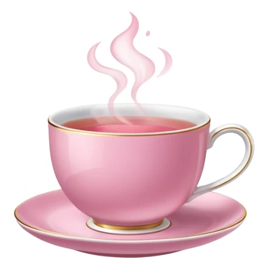 pink teacup filled with tea, placed on a matching pink saucer, with gentle steam rising from the cup.  sticker