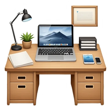 simple emoji of a cozy desk with a paper and a laptop on it sticker