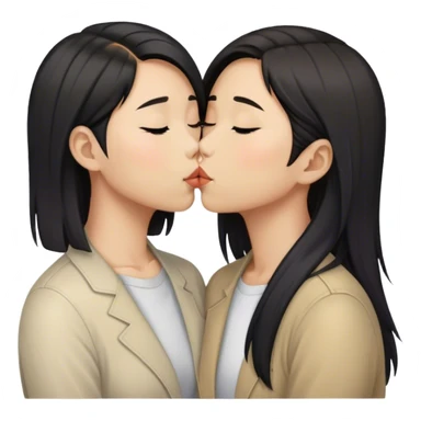 Asian lesbian couple kissing. One of them has long hair and the other has short hair. sticker