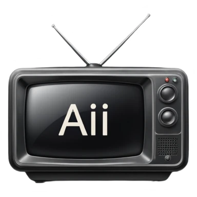An old simple 2d TV box facing the camera that has simple text 'AI' on its screen. sticker