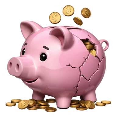 a piggy bank broken in half sticker