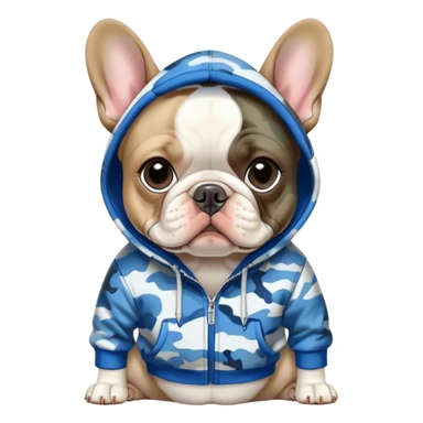 Blue and white French bulldog with camo hoodie on sticker