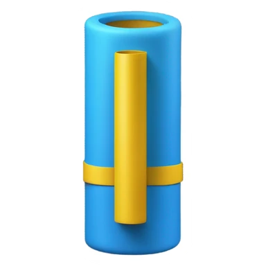 Blue foam tube with yellow ends on both end, not hollow, front view, yellow ends and blue foam sticker