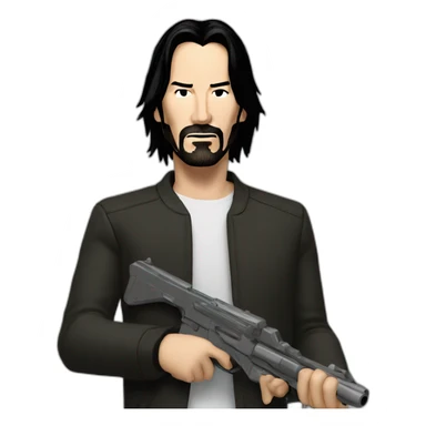 Keanu Reeves  with a gun sticker