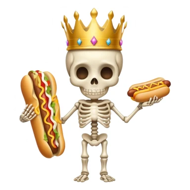 A cute skeleton wearing crown and holding hot dog full body sticker