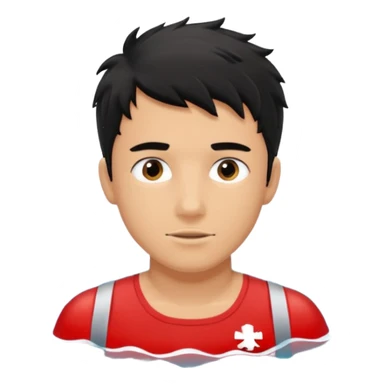 Lifeguard male tanned skin Teenager with Black messy hair swimming to rescue someone sticker