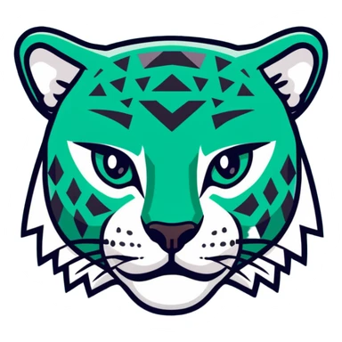 Geometric Maya style jaguar - important message, strictly white and deep dark green only, angular sharp lines sticker