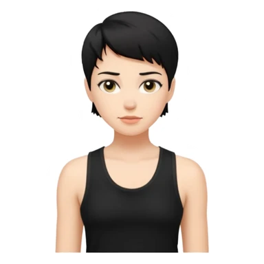 a white woman with short tomboy black hair wearing men's black tank top sticker
