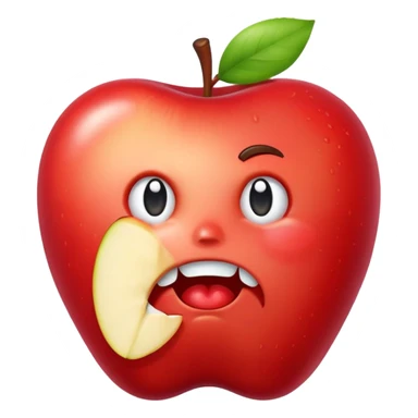 sad apple with a buck tooth sticker