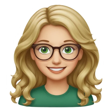 long wavy dirty blonde hair woman with green eyes and glasses smiling sticker