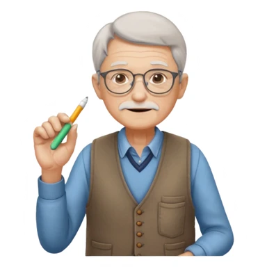 old, wearing vest, wearing glasses, hold chalk on their hand sticker