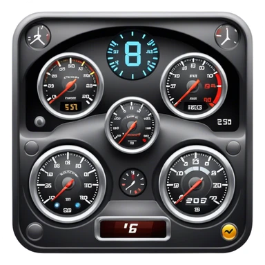 An icon showing a racing game interface, inspired by Grand Turismo. The design features a garage with a selection of high-performance cars, along with race track visuals in the background. Speedometer, lap timer, and other HUD elements add to the excitement. Transparent background sticker