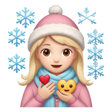 A kawaii Christmas emoji sticker, cozy winter vibes, soft colors, snowflakes, heart symbols, warm smile, cute and gentle style, festive and romantic.
 sticker