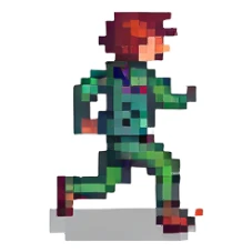 pixel art of a running person, side view, simple and colorful sticker