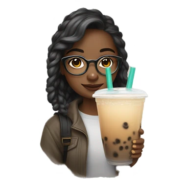 Girl with glasses and boba tea sticker