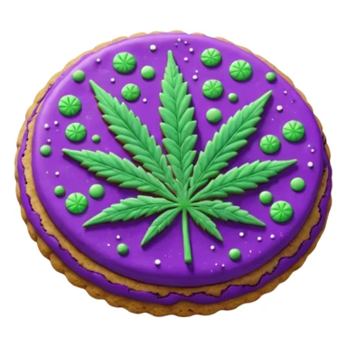 purple space cookies with cannabis leaf sticker