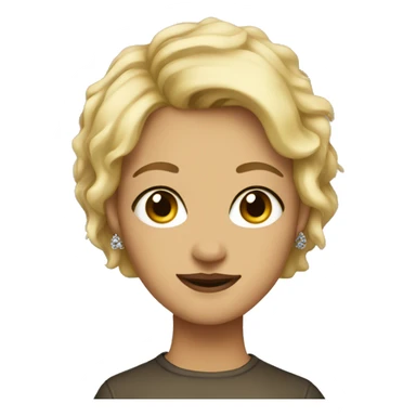 Blonde, short hair, brown eyes, wearing earrings in the form of paint sticker