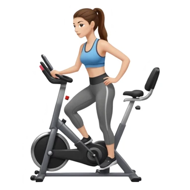 woman with long brown hair pulled back, fair skin, wearing ankle-length leggings on a stationary bike sticker