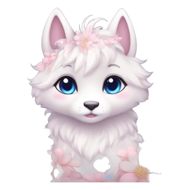 Anthro Cute Cool Blushing Pastel Innocent Shy Kawaii gorgeous sparkly ethereal fantasy animal creature with blue eyes furry sona with flowers and ribbons beautiful aesthetic sticker