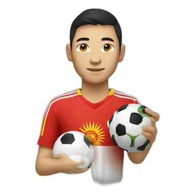 Soccer's player from kyrgyzstan holds the world world cup sticker