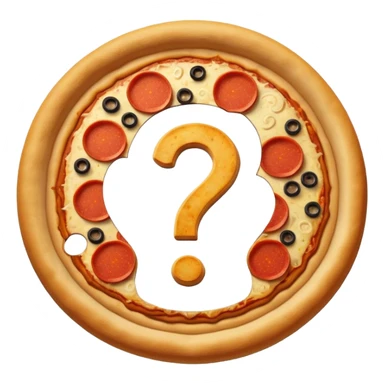 mystery pizza, with a question mark on it sticker