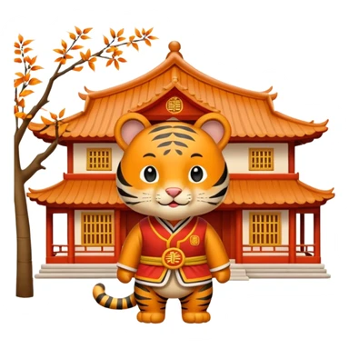 Chinese new year 老虎，我要有新年气氛的… 背景可以加屋子等吗… 可以加 新年快乐 2026 字眼吗 sticker