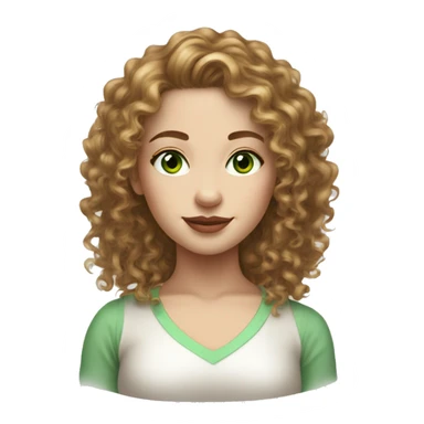 white skin woman ruby long curly hair green eyes white top sticker
