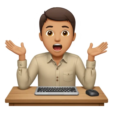 man at desk, mouth open shouting, typing fast sticker