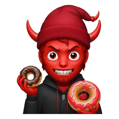 devil wearing beanies holding donut sticker
