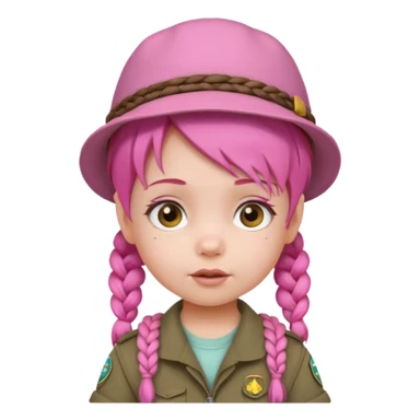 very small baby scout girl with pink hair and scout hat and braids sticker